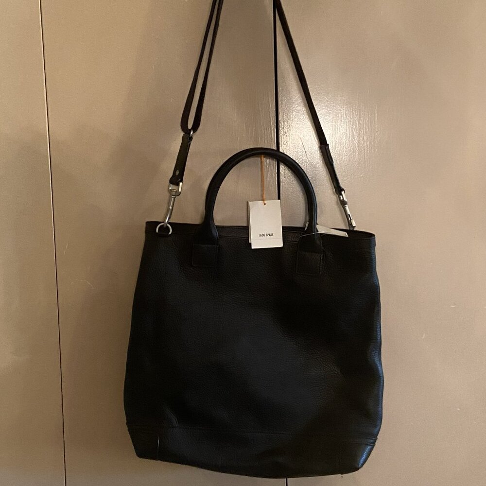 Jack Spade Black Full Grain Leather Tote/Laptop Bag